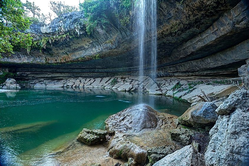 Water falling into a pool of water, Hamilton Pool in Austin, Texas