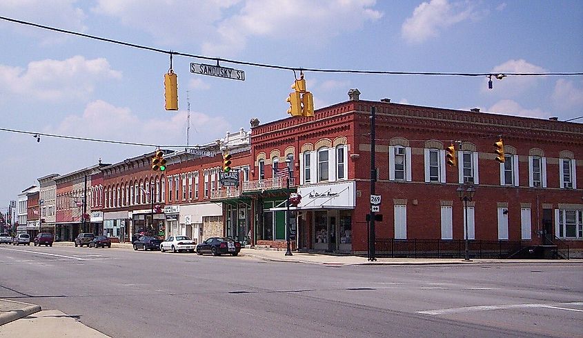 Downtown Bellevue, Ohio on East Main Street.