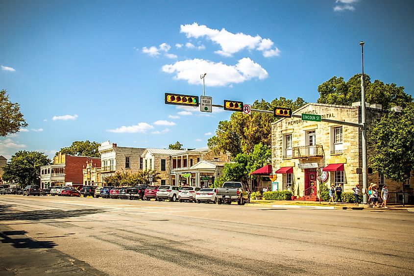 The Main Street in Frederiksburg, Texas.
