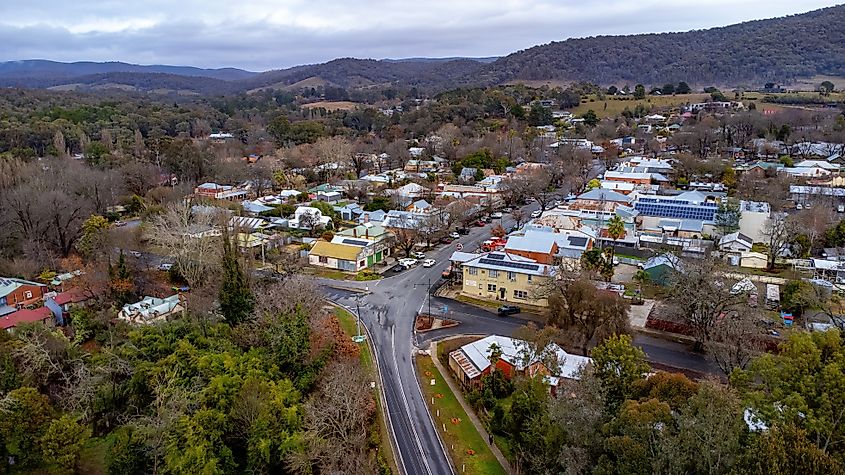 Aerial view of Yackandandah, Victoria, Australia