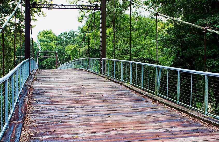 Swinging bridge in Byron, Mississippi.