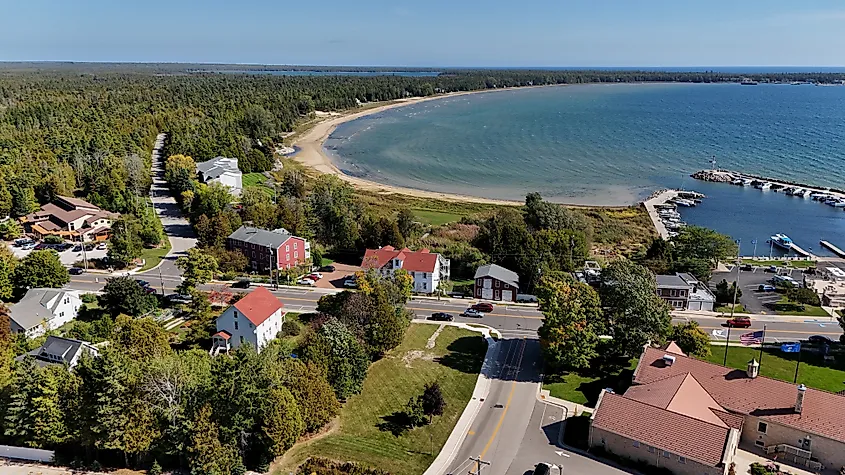 Aerial of Bailey's Harbor, Wisconsin.