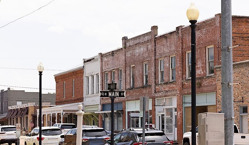 Historic downtown street in Marksville, Louisiana.