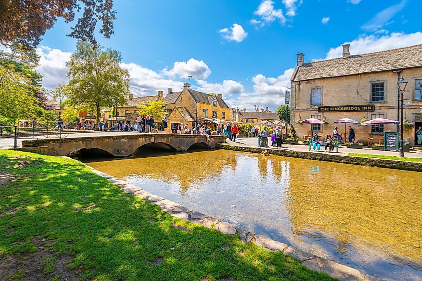 River Windrush running through Bourton-on-the-Water, the UK.