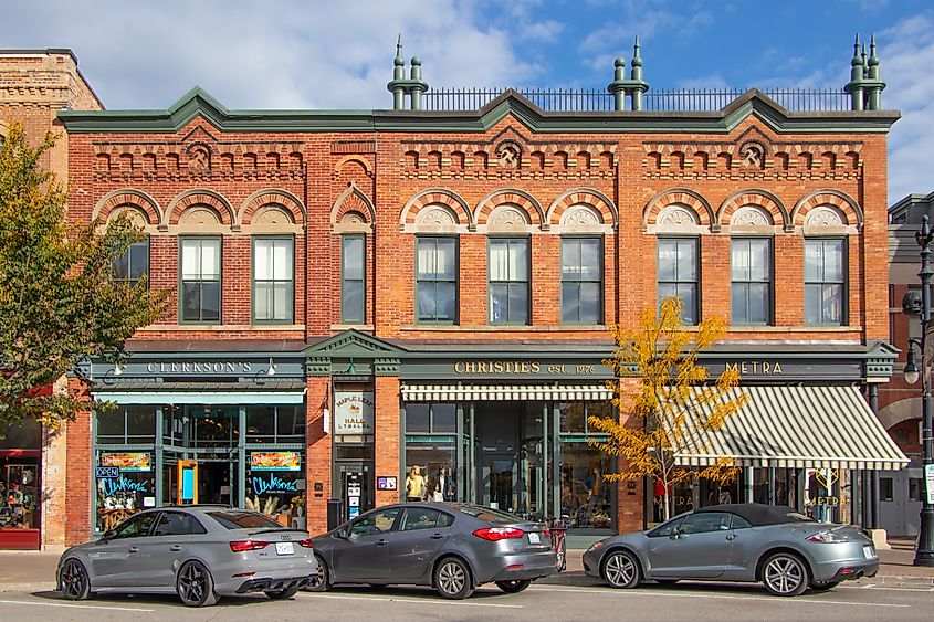 Hurontario Streetscape with Vintage Facade in Collingwood, Ontario.