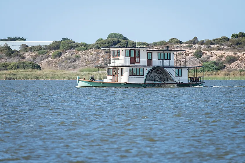 A boat on the Murray River in Goolwa, South Australia.