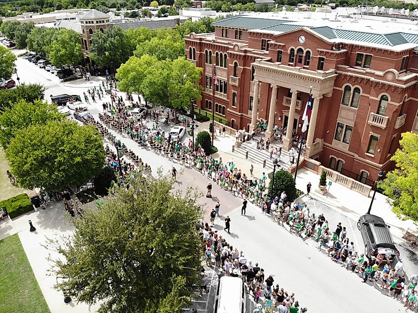 Parade celebrating the Emerald Belles in Southlake, Texas