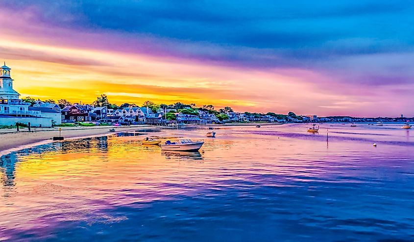 Ships and boats in the Provincetown Marina during sunset Provincetown, MA