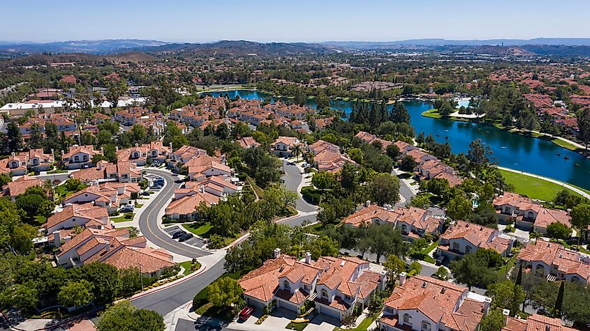 Aerial view of a neighborhood in Rancho Santa Margarita, California