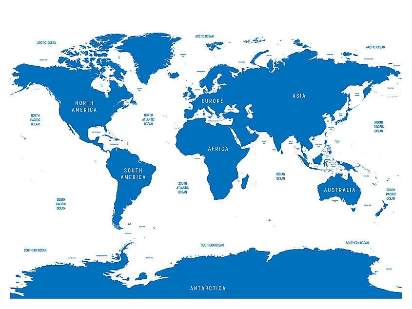 World map with Indian Ocean