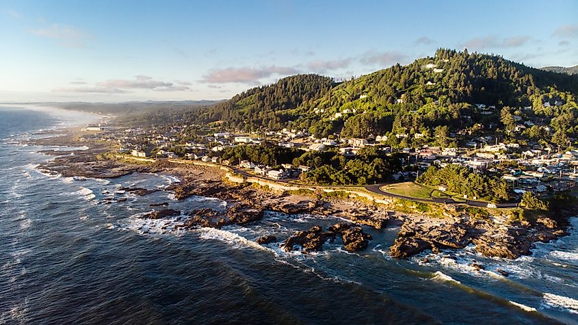 The town of Yachats resting along the Pacific Ocean.