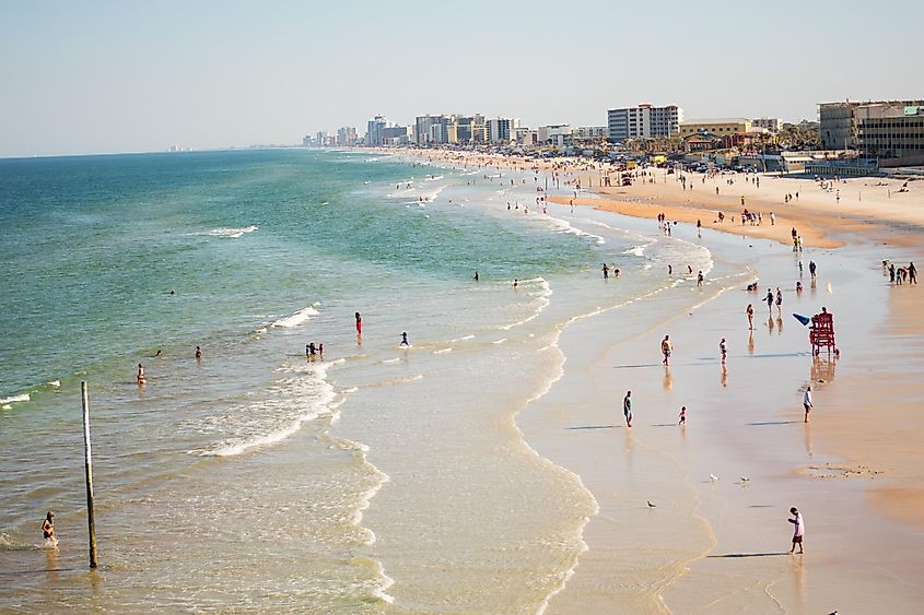 Daytona Beach with people swimming