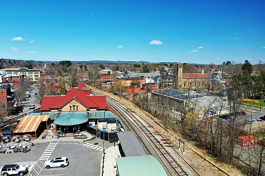 Aerial view of the train station in Northampton, Massachusetts