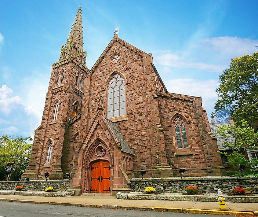 Façade of the St. Mary’s Parish in Newport, Rhode Island.