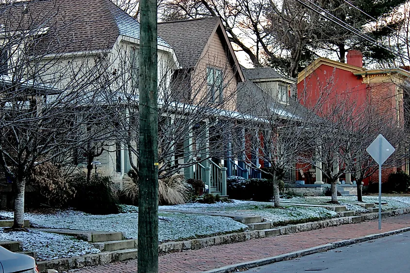 Quaint houses along a street in Germantown, Tennessee.