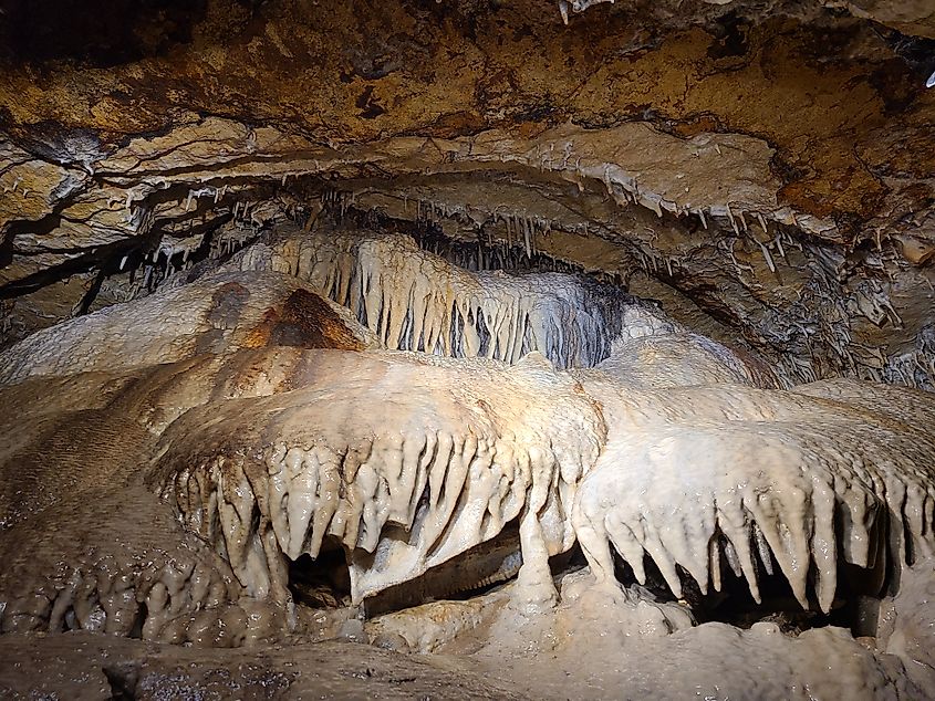 Stalactites in the Cave of the Mounds in Wisconsin.