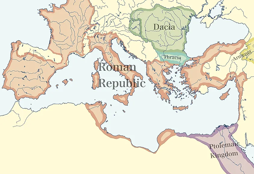Mediterranean political map, around 50 BC
