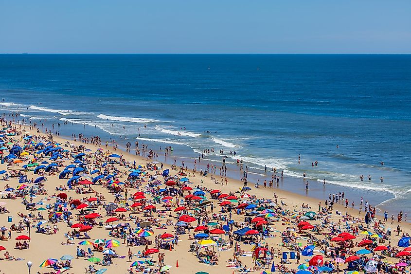 Crowded beach in Ocean City, Maryland
