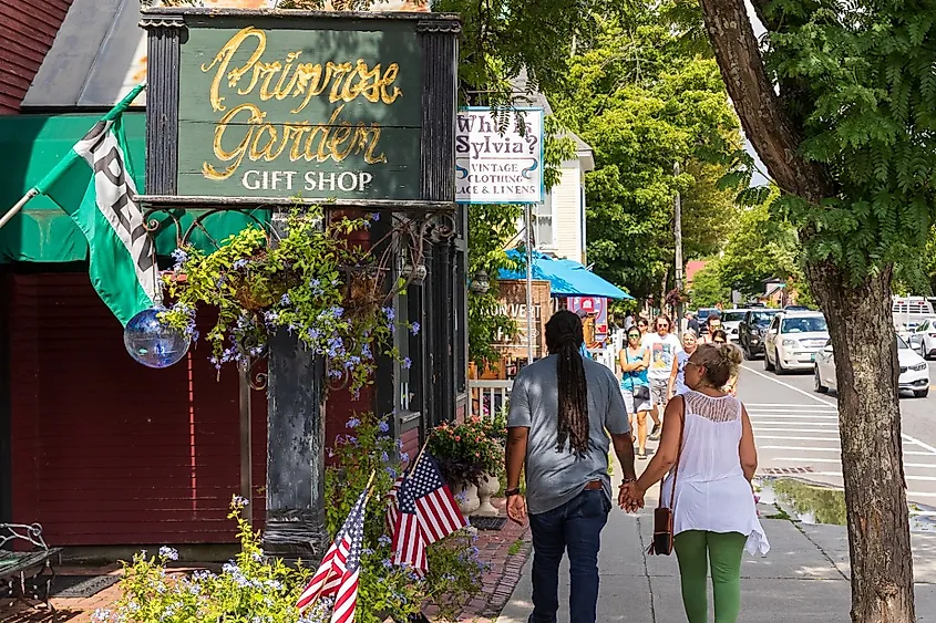 Downtown shops in Woodstock, Vermont.