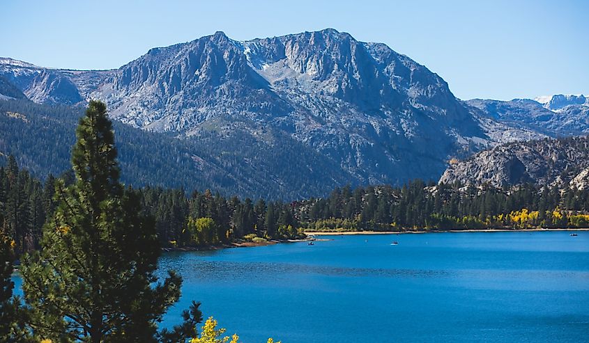 Beautiful vibrant panoramic view of June Lake, California.