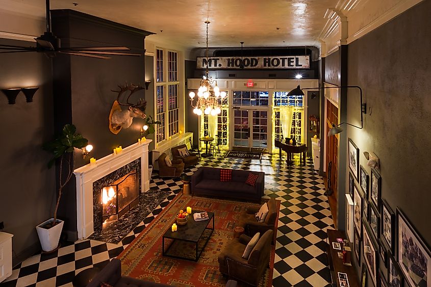 Interior of the Mt. Hood Hotel in Hood River, Oregon.