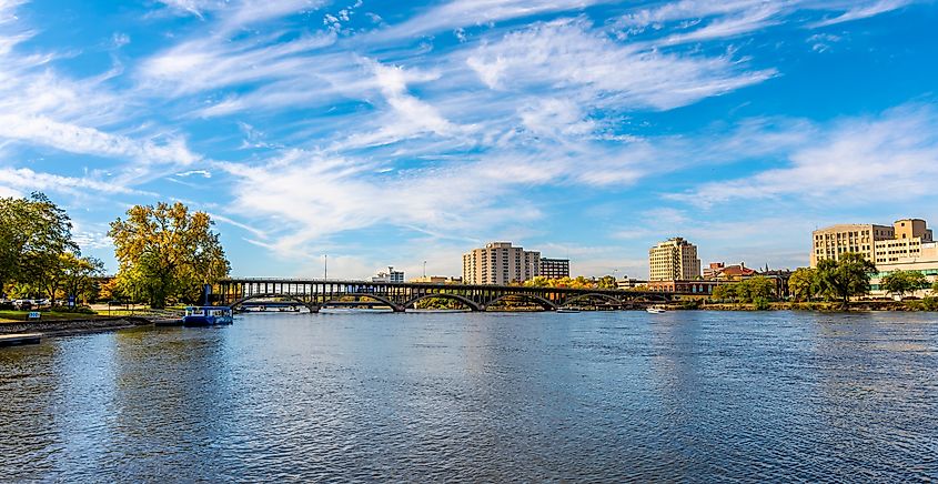 Rock River view in Rockford Town of Illinois
