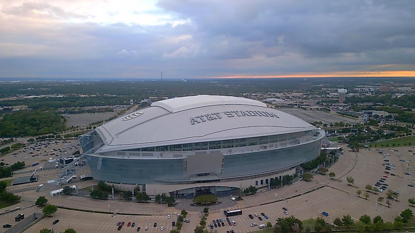 AT and T stadium in the city of Arlington - home of the Dallas Cowboys