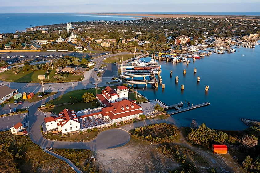 Aerial view of the harbor at Ocracoke in North Carolina.