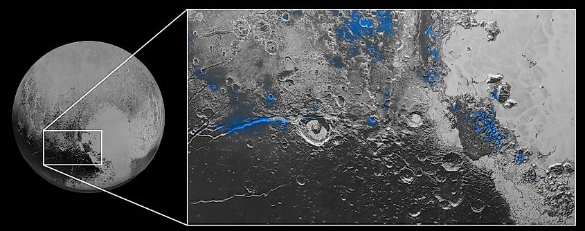 Regions with exposed water ice on Pluto