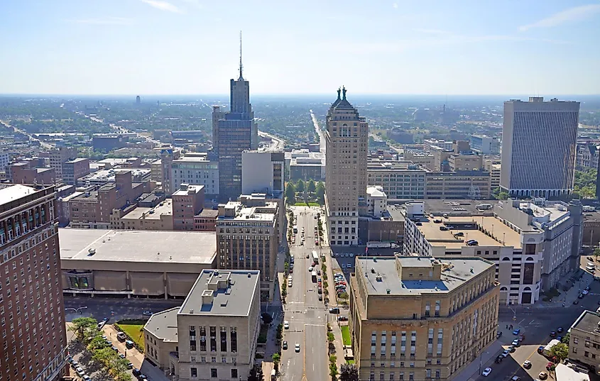 Buffalo City aerial view from the top of the City Hall in downtown Buffalo, New York