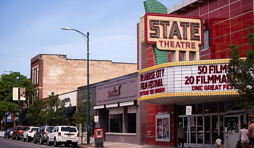 Traverse City Film Festival on the marquee at The State Theatre on Front Street.