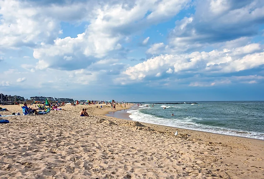 Beachgoers enjoying a summer afternoon in Spring Lake, New Jersey
