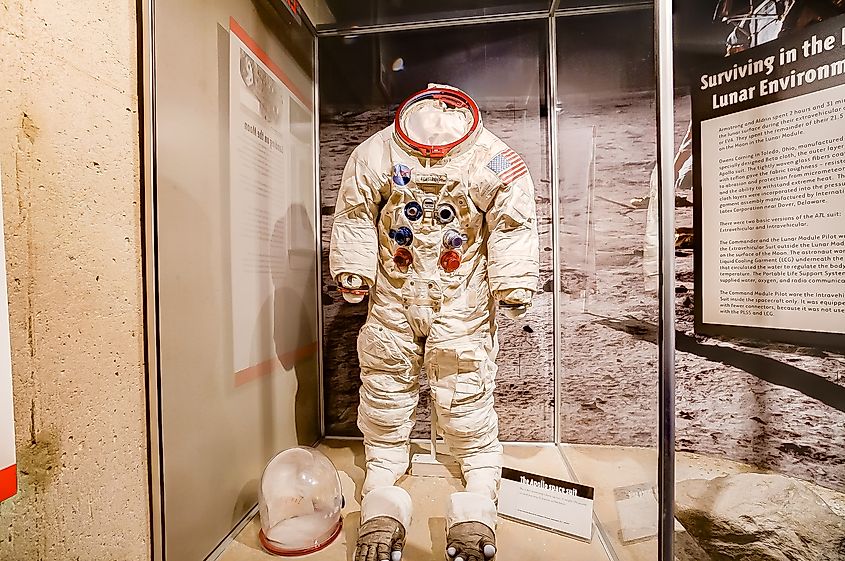 Photo Credit: WikimediaCommons. Armstrong Air & Space Museum. One of Neil Armstrong's Apollo A7L backup spacesuits.