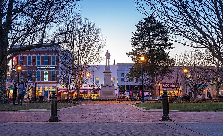 Bentonville, Arkansas United States - March 20, 2009: Sunset over Beautiful Downtown Bentonville in Spring.