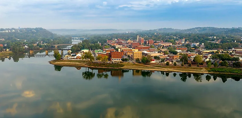 Aerial view of Marietta, Ohio.