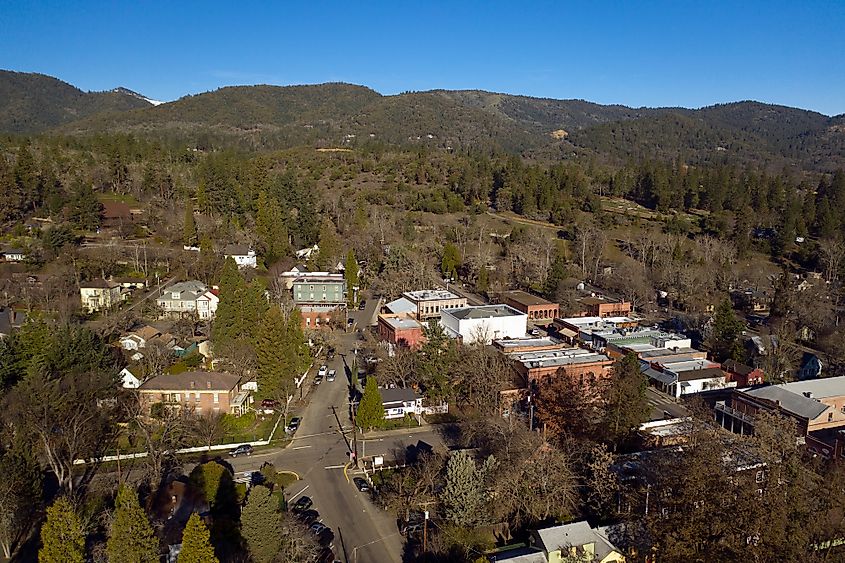 Aerial view of Jacksonville, Oregon.