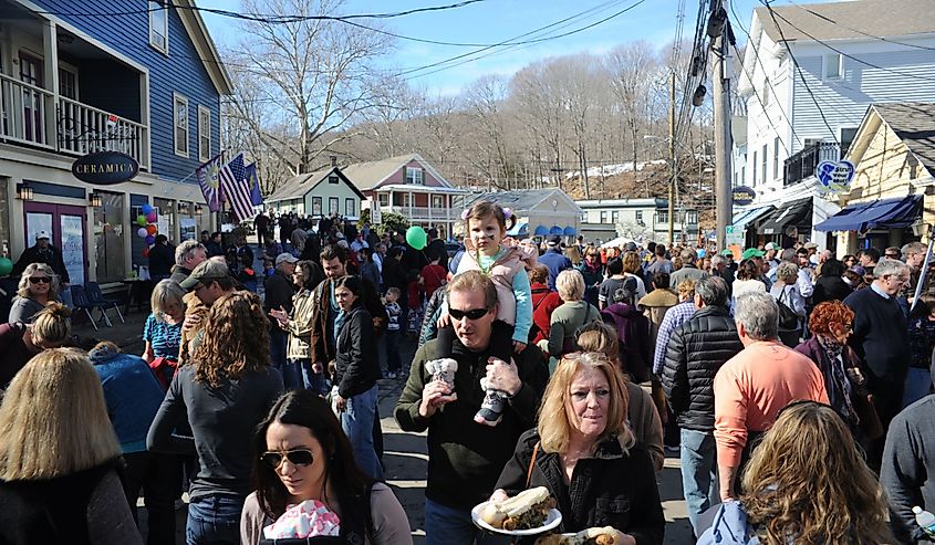 People gather for a Winter Festival in Chester, Connecticut.