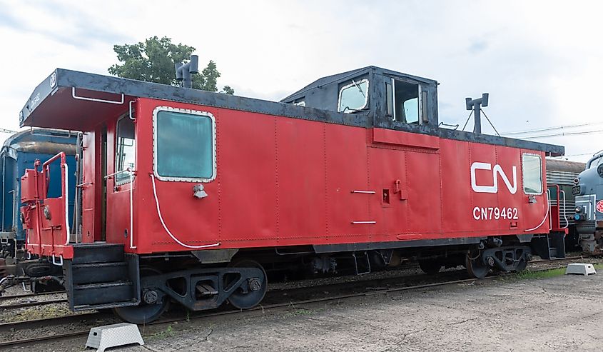 Restored Canadian National Railway caboose at the Danbury Railway Museum