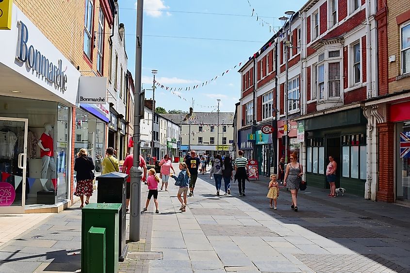A view of shops along Adare Street, one of the main shopping areas of Bridgend.