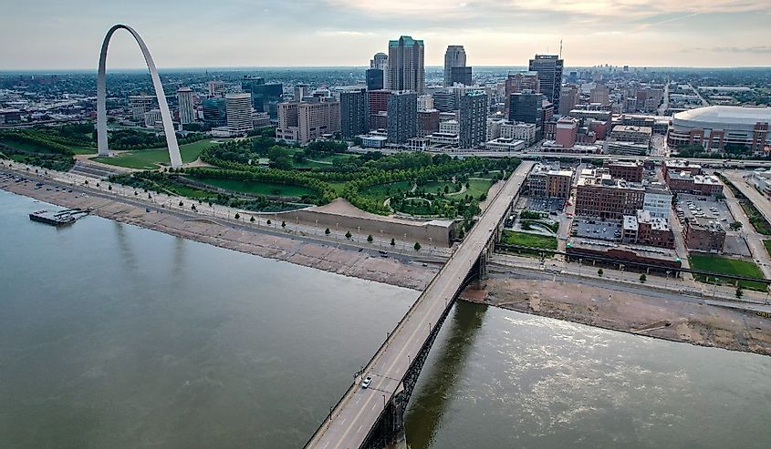Highway over the water and the St Louis Missouri Skyline 
