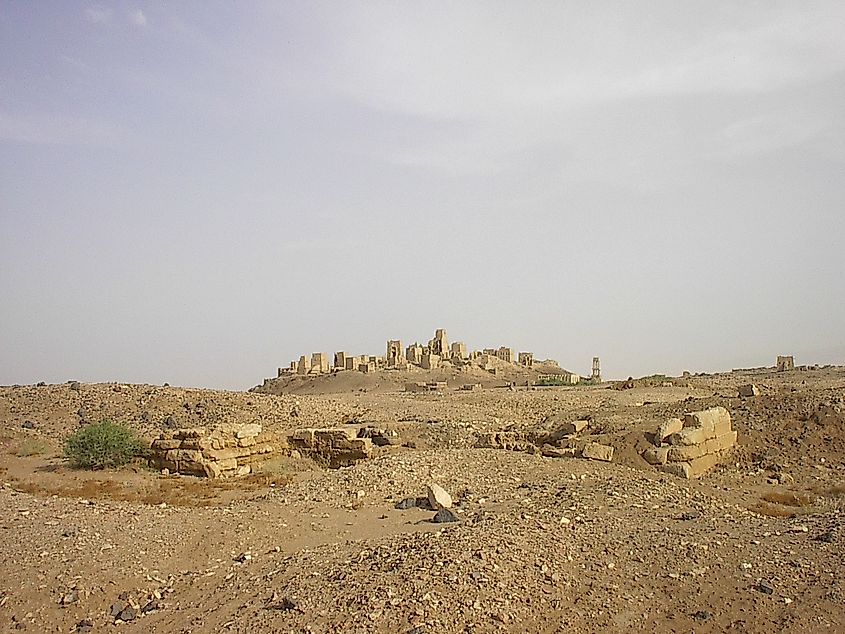 The ruins of Old Marib, Yemen, besieged by the Romans in 25 BC