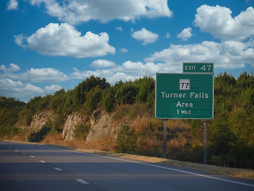 Road sign to Turner Falls in Oklahoma.