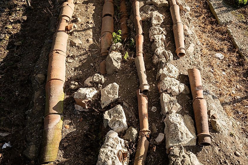 Ceramic elements of the ancient Roman clay plumbing