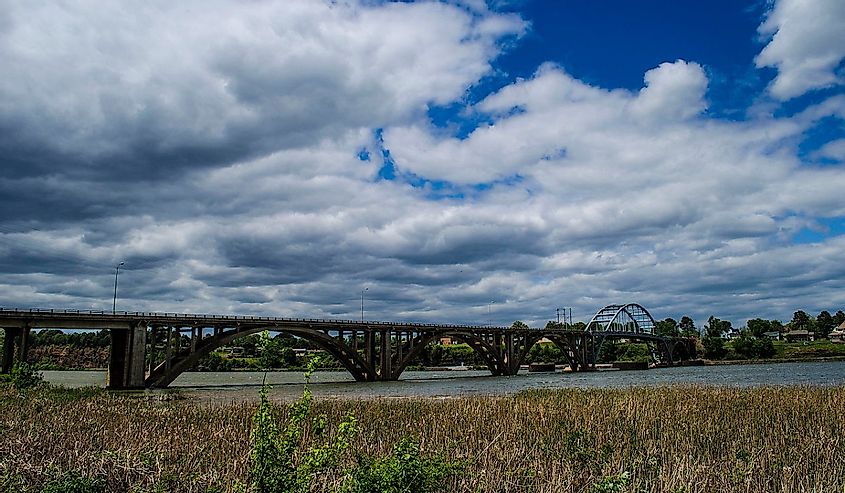 View of the Ozark Bridge over the Arkansas River in NW Arkansas.