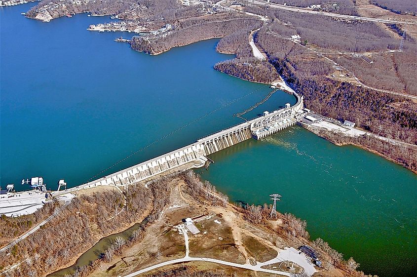 Aerial Photograph of Bagnell Dam, Lake of the Ozarks-Osage River, Missouri.