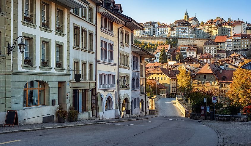 Historical houses in Fribourg city, one of the best preserved medieval Old towns in Switzerland