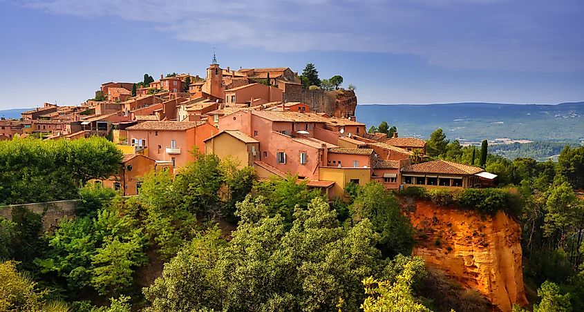 The scenic town of Roussillon at sunset.