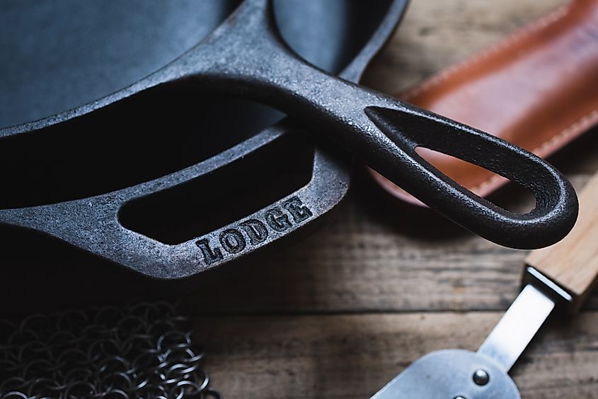 Cast-iron skillets being made at the Lodge foundry in South Pittsburg, Tennessee. Editorial credit: Colin Hui / Shutterstock.com