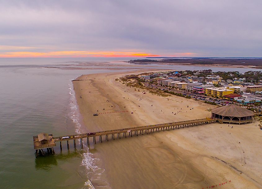 Aerial view of Tybee Island Pier in Georgia