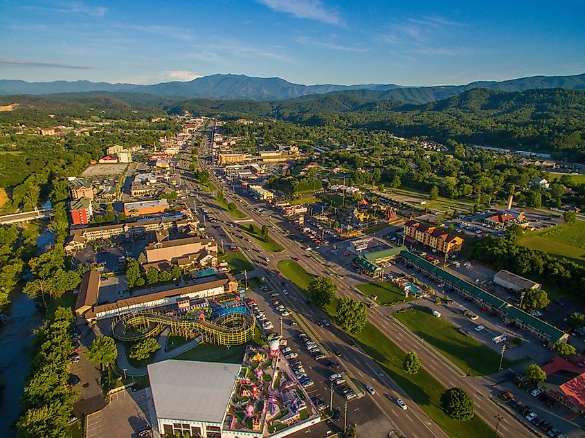 Aerial view of Pigeon Forge, Tennessee